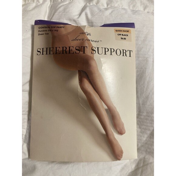 JC Penney SHEEREST SUPPORT Pantyhose QUEEN Short Off Black Control Top Sheer Toe - Picture 1 of 4